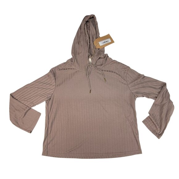 Listicle Hooded Lounge Pajama Set Mocha Draw String Straight Leg Womens Lg New - Picture 2 of 15